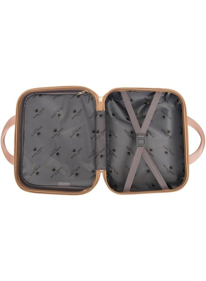 حقيبة مكياج بتصميم مخطط مقاس 13.5 بوصة، حقيبة صلبة متعددة الجيوب مع حزام مطاطي، لون أبيضحقيبة مكياج بتصميم مخطط مقاس 13.5 بوصة، حقيبة صلبة متعددة الجيوب مع حزام مطاطي، لون أبيض - Image 3